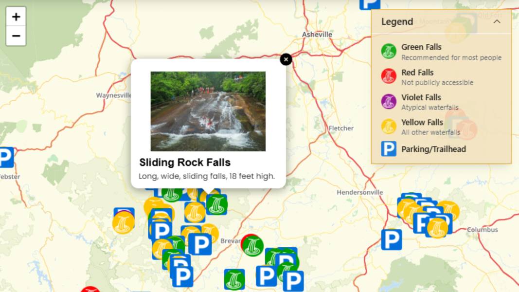 NC Waterfalls Map